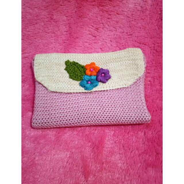 Tas Selempang Rajut Warna Pink
