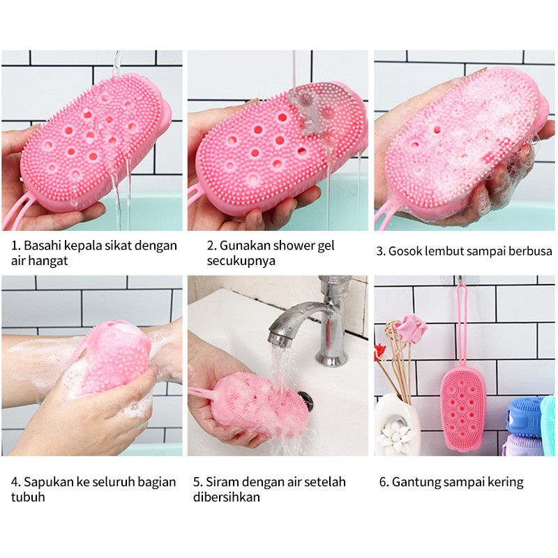 ZILLO Sikat Mandi Silikon 2 Sisi Sikat Badan Shower Brush Silicone Perontok Penghilang Daki Sikat Gosok Mandi Gratis Sponge