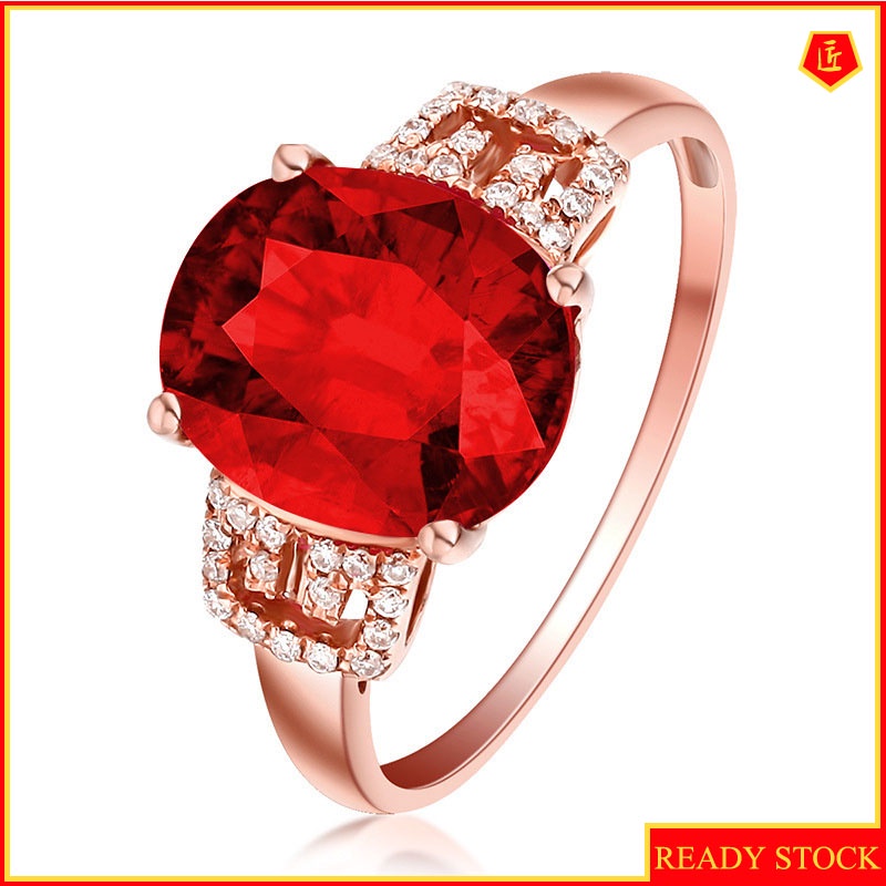 [Ready Stock]6 Karat Red Tourmaline Ring Female 18K Rose Gold