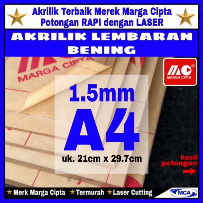 AKRILIK lembaran 1.5mm A4 / Akrilik bening / Marga cipta / Acrylic