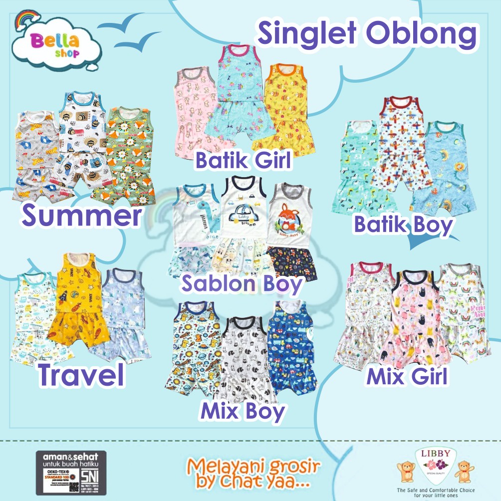 3 SETEL LIBBY SETELAN SINGLET OBLONG CELANA PENDEK ANAK FULL PRINT-BELLA SHOP