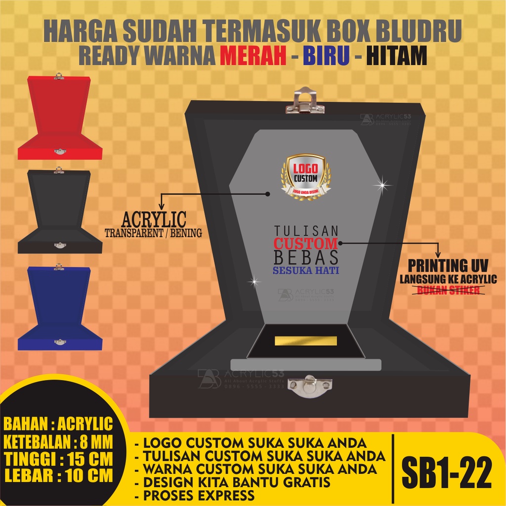 PLAKAT, PLAKAT AKRILIK, PLAKAT ACRYLIC, PLAKAT CUSTOM, VANDEL, PIAGAM PENGHARGAAN 15X10 + BOX SN46