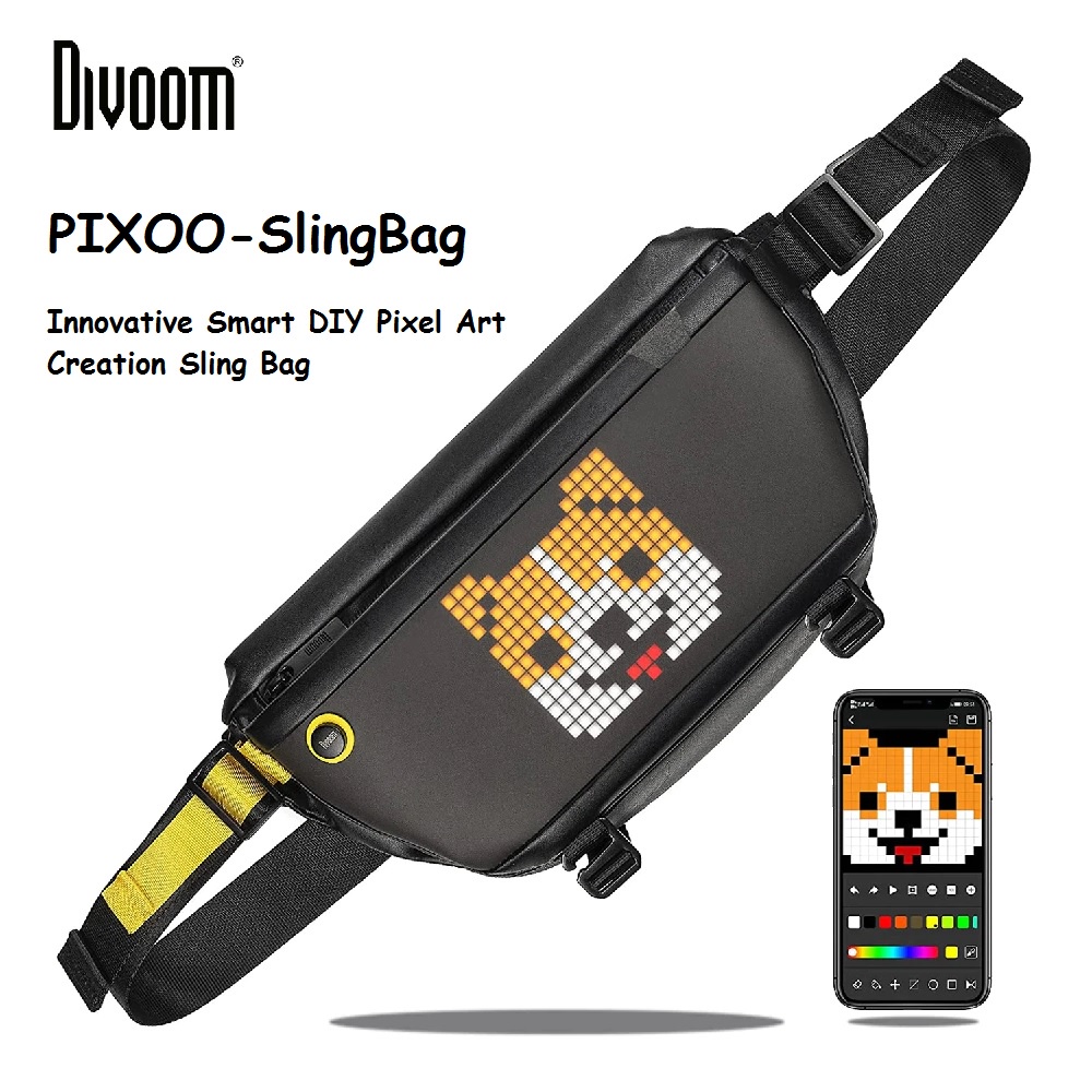 PIXOO SLINGBAG - Customizable Pixel Art LED Display Sling Bag - Tas Selempang dengan Layar LED Pixel dari DIVOOM