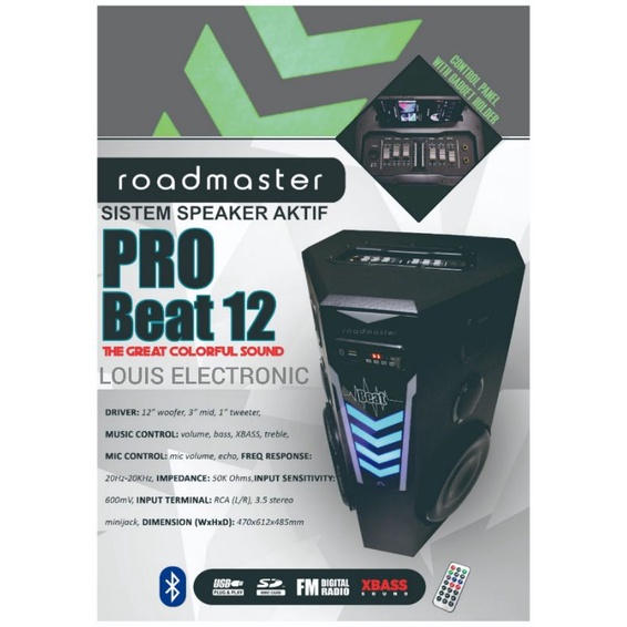 Roadmaster PRO Beat 12 Speaker Aktif 12&quot; X 2 Woofer X-BASS Sound ( Gadget Holder )