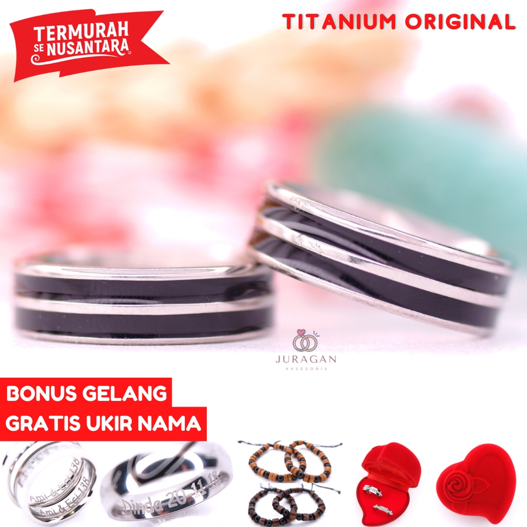 [GRATIS UKIR NAMA] Cincin Couple BUCIN Titanium M89 Anti Karat Anti Hitam BONUS Gelang Ethnic