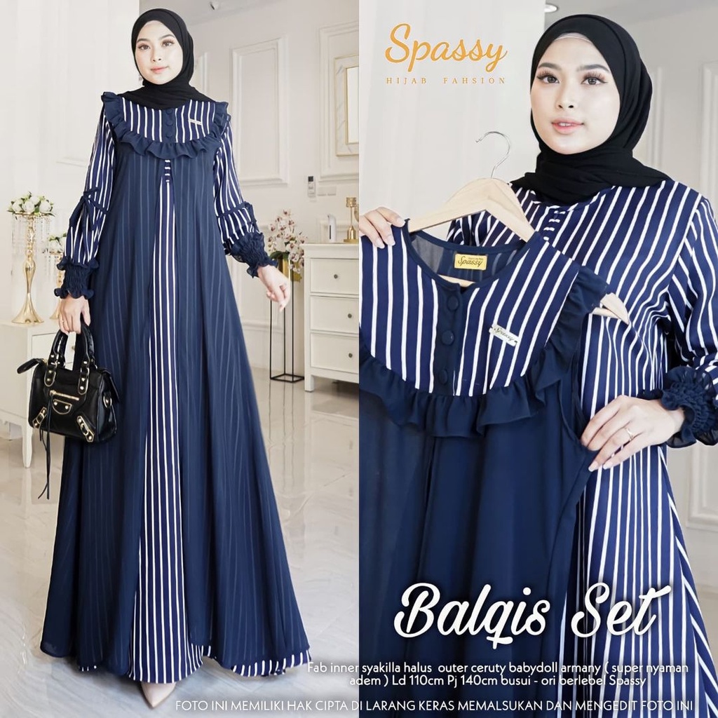 Balqis Set 2 in 1 Gamis + Outher Terpisah Bisa Di Lepas Busui Friendly dan Wudhu Friendy Bahan Ceruty mix Syakila IMPORT-2