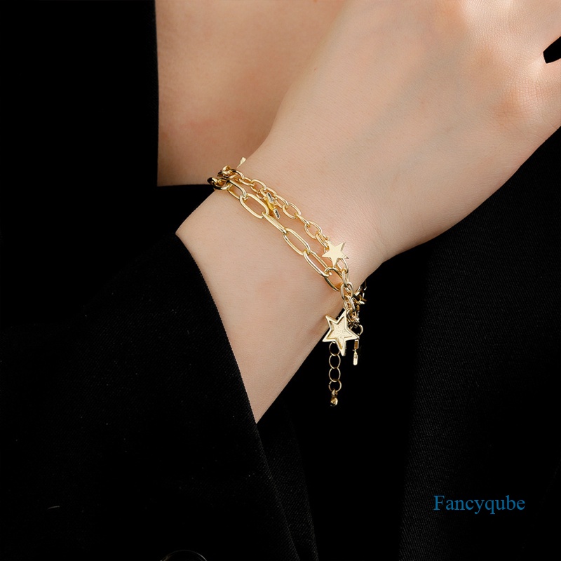 Gelang Liontin Bintang Pentagram Warna Emas Perak Untuk Pria Dan Wanita