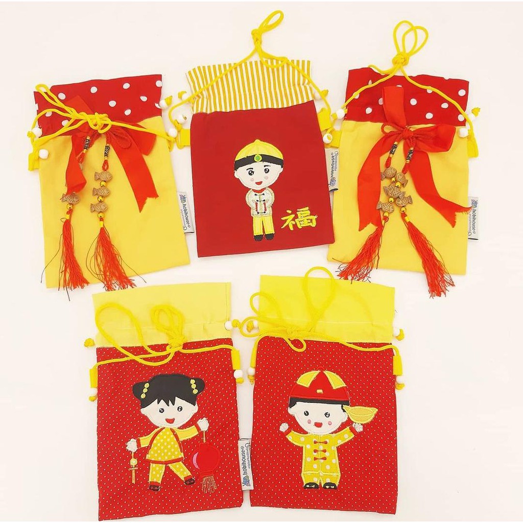 Tas Selempang Anak Imlek 2022 dengan Desain Angpao Eksklusif, Bahan Katun dan Bordir 3D, Ukuran 15x2