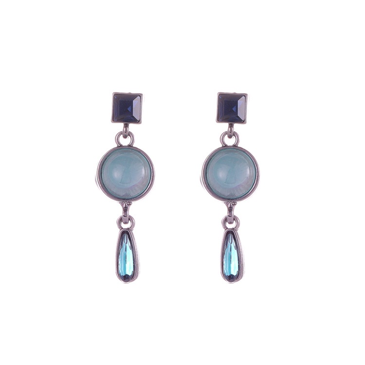 Sterling silver jarum blue water drop vintage anting-anting gaya Baroque anting-anting perempuan min