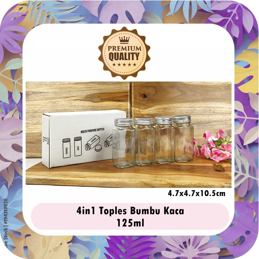 [Set 4pcs] Toples/Botol Bumbu/Toples Lada Kaca Mini Segi 125ml