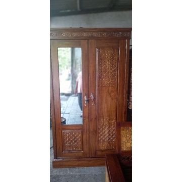Lemari Kayu Jati Ukir 2 Pintu Kaca | Lemari Pakaian Kayu Jati 2 Pintu | Lemari | Almari | Lemari Baj