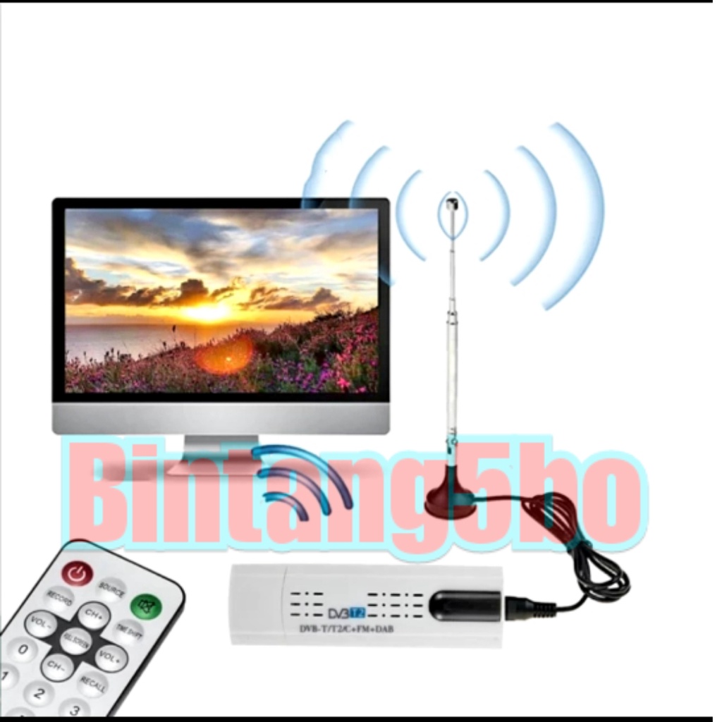 DVB-T2 USB stick TV Tuner siaran TV Digital support Laptop/PC Windows