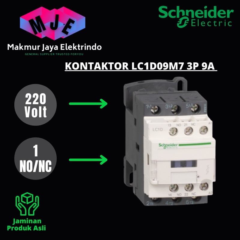 Jual Kontaktor 3 Phase 9 Ampere 220 V AC 3P 9A Schneider Contactor 100% ...