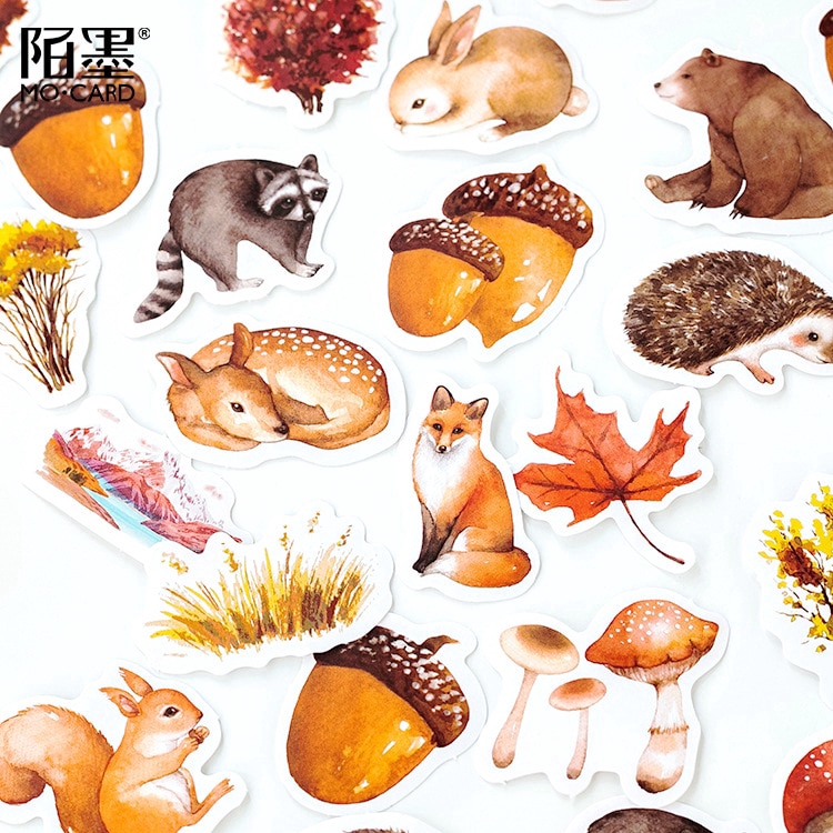 45Pcs Stiker Motif Hutan Musim Gugur untuk Scrapbook / Jurnal / Diary-1
