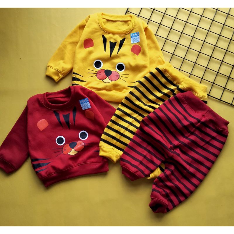 setelan sweater mantel bayi murah 0-12 bulan motif tiger