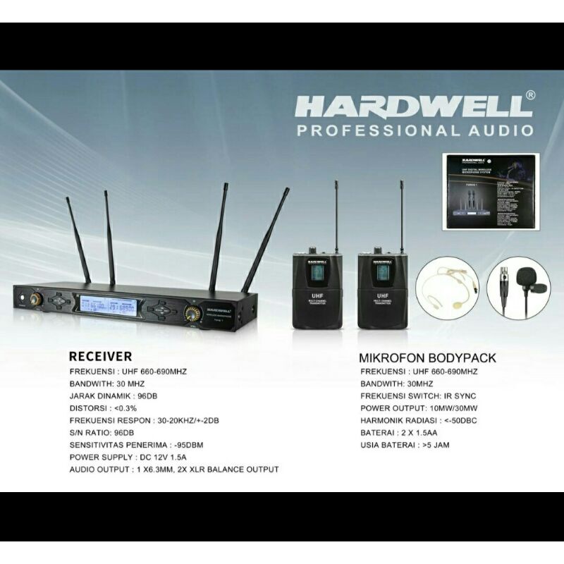 Mic Wireless Hardwell Force-1 Charger Original -- 2buah Mic Clip on/Jepit + Headset