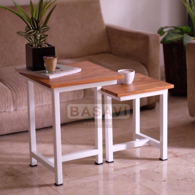 Basavian Nesting Table - Meja Kayu Jati Solid - Susun - Samping