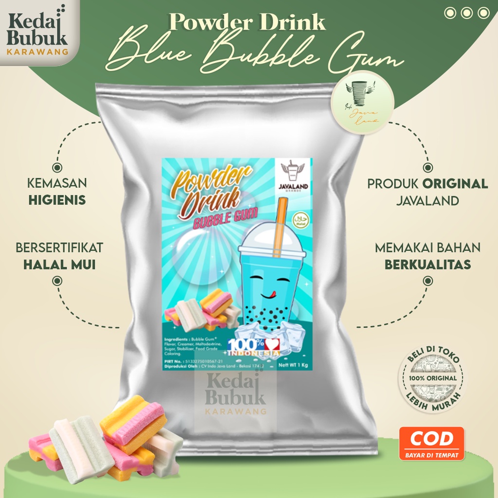 

Javaland Bubuk Minuman 1Kg Drink Rasa Permen Karet Bubble Gum Blue Serbuk Minuman Powder Kiloan Original Kekinian