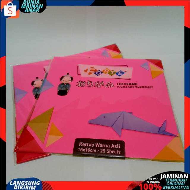 SATU PACK (ISI 25 LEMBAR ) ORIGAMI KERTAS LIPAT DUA SISI FORTE 16 X 16 DOUBLE FACE  Best Seller