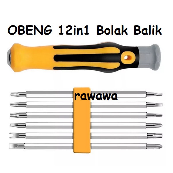 Obeng 12 in 1 bolak balik 12 mata Plus Minus Bintang Hex Universal SET