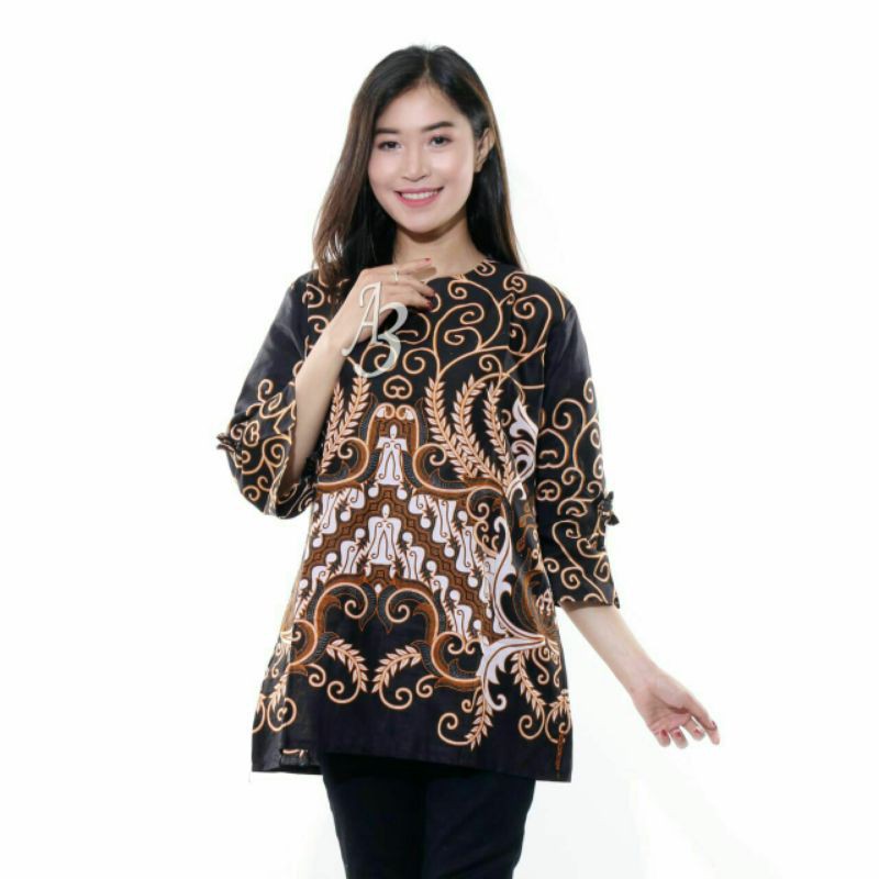 PROMO BATIK COUPLE KELUARGA SARIMBIT sania ruffle batik ori ndoro jowi motif MAHKOTA PUTIH-BLOUSE
