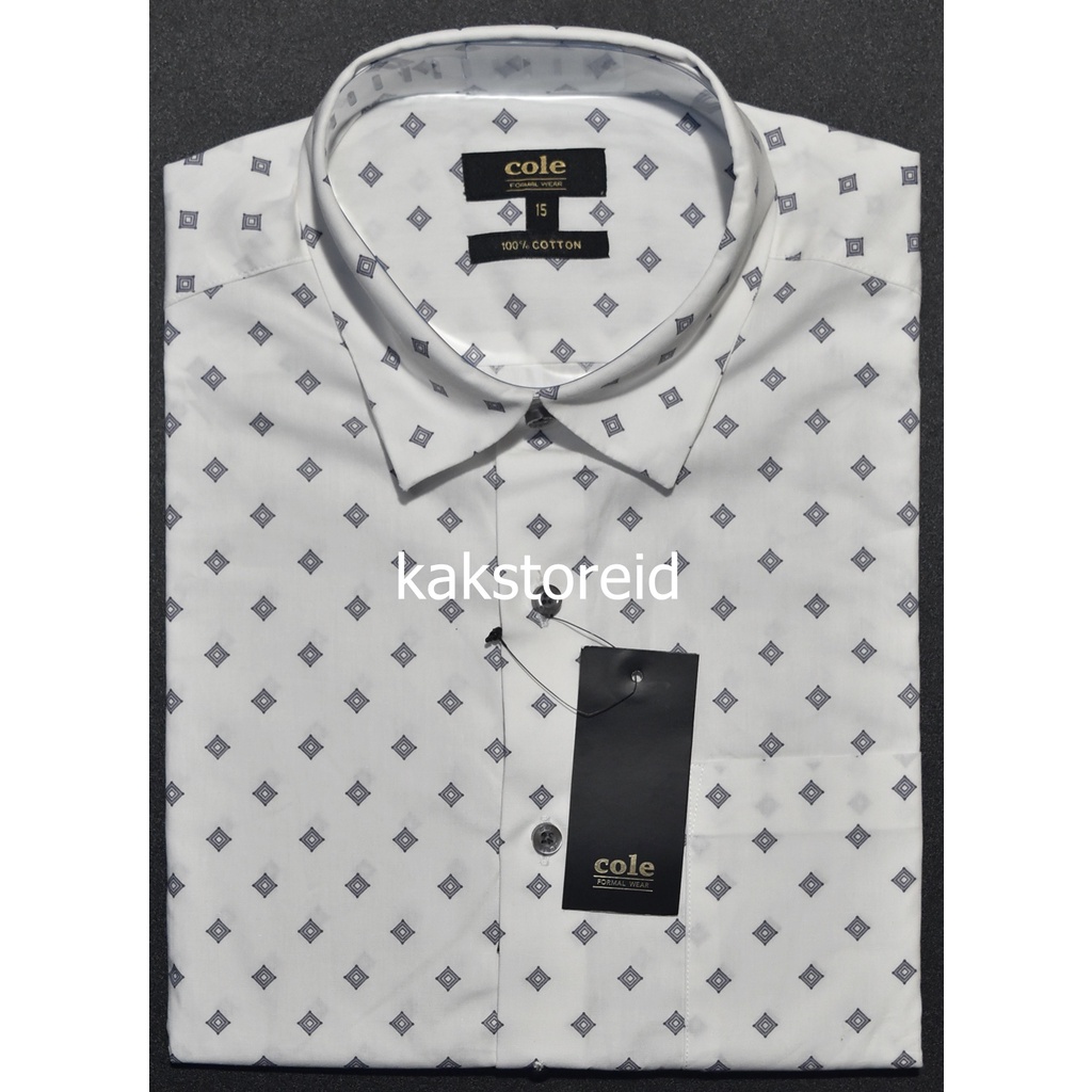 COLE Kemeja Pria Formal Lengan Pendek Putih Motif Slimfit DPT 150 ORIGINAL
