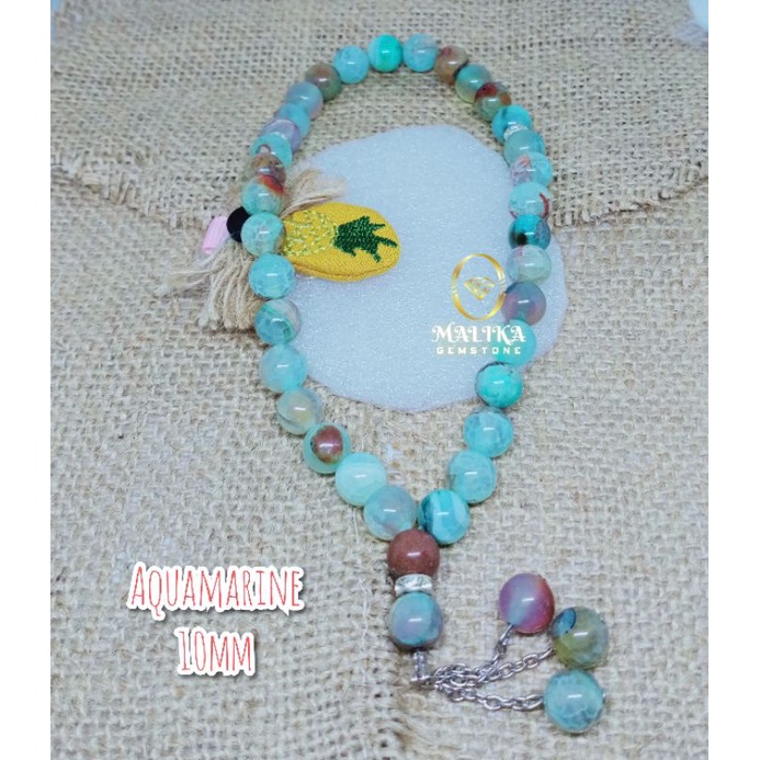 TASBIH BATU AQUAMARINE 33 BUTIR 10 MM 100% NATURAL
