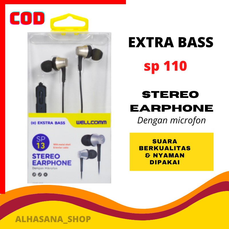 headset welcome sp13/hedset wellcomm super bass stereo/hands free earphone/hedset sport