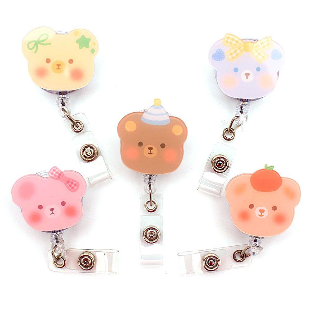 Mxbeauty Retractable Badge Reel Candy Color Kartun Korea Buah Name Tag Perlengkapan Kantor Perawat Dokter Perlengkapan Sekolah Stationery Bear Name Card Holder