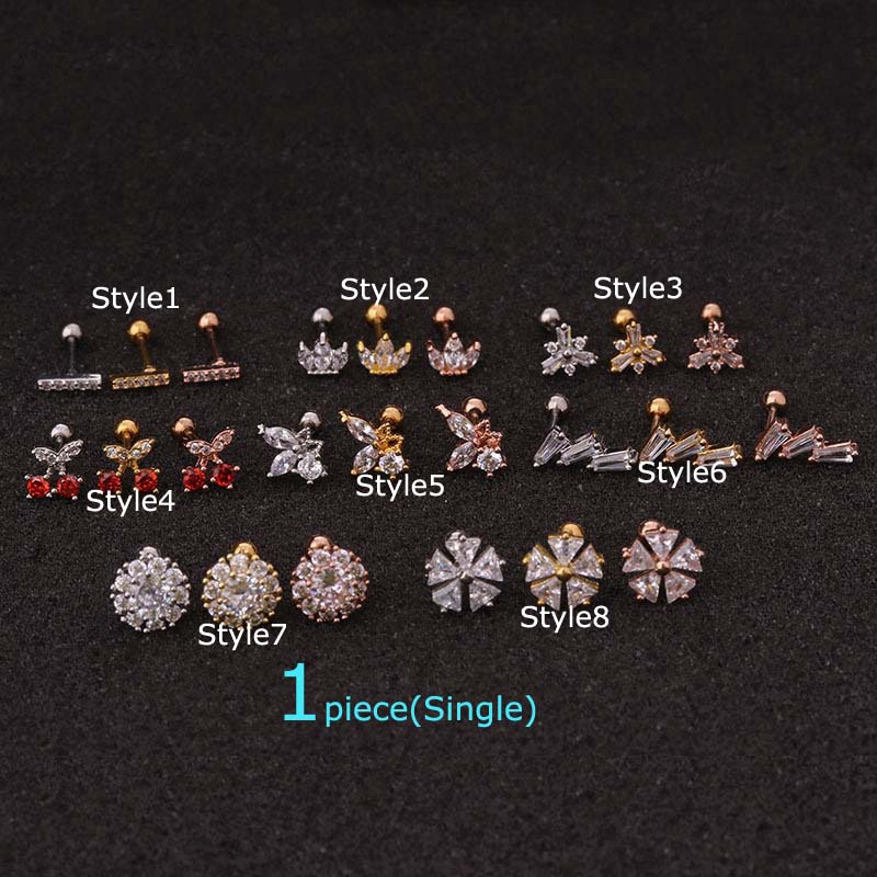 1piece Earrings Cartilage Tragus Piercing Ear Helix Auricle Pinna Stud Stainless Steel 20G