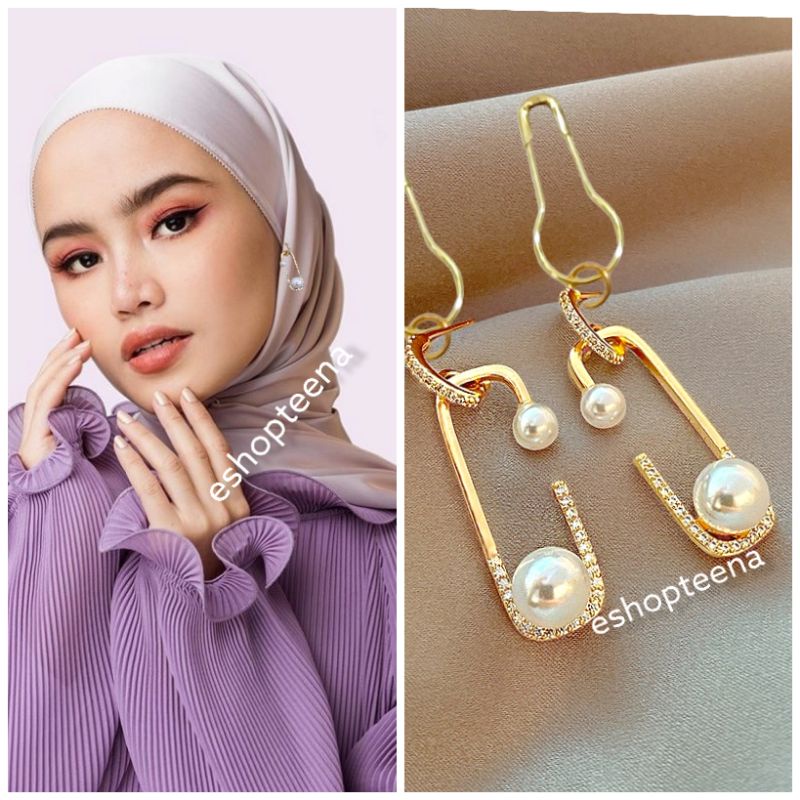 A44 anting hijab juntai pearl new gold_anting jilbab