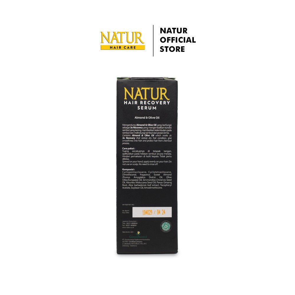 Natur Hair Recovery Serum Almond &amp; Olive Oil Rambut Kering Rusak