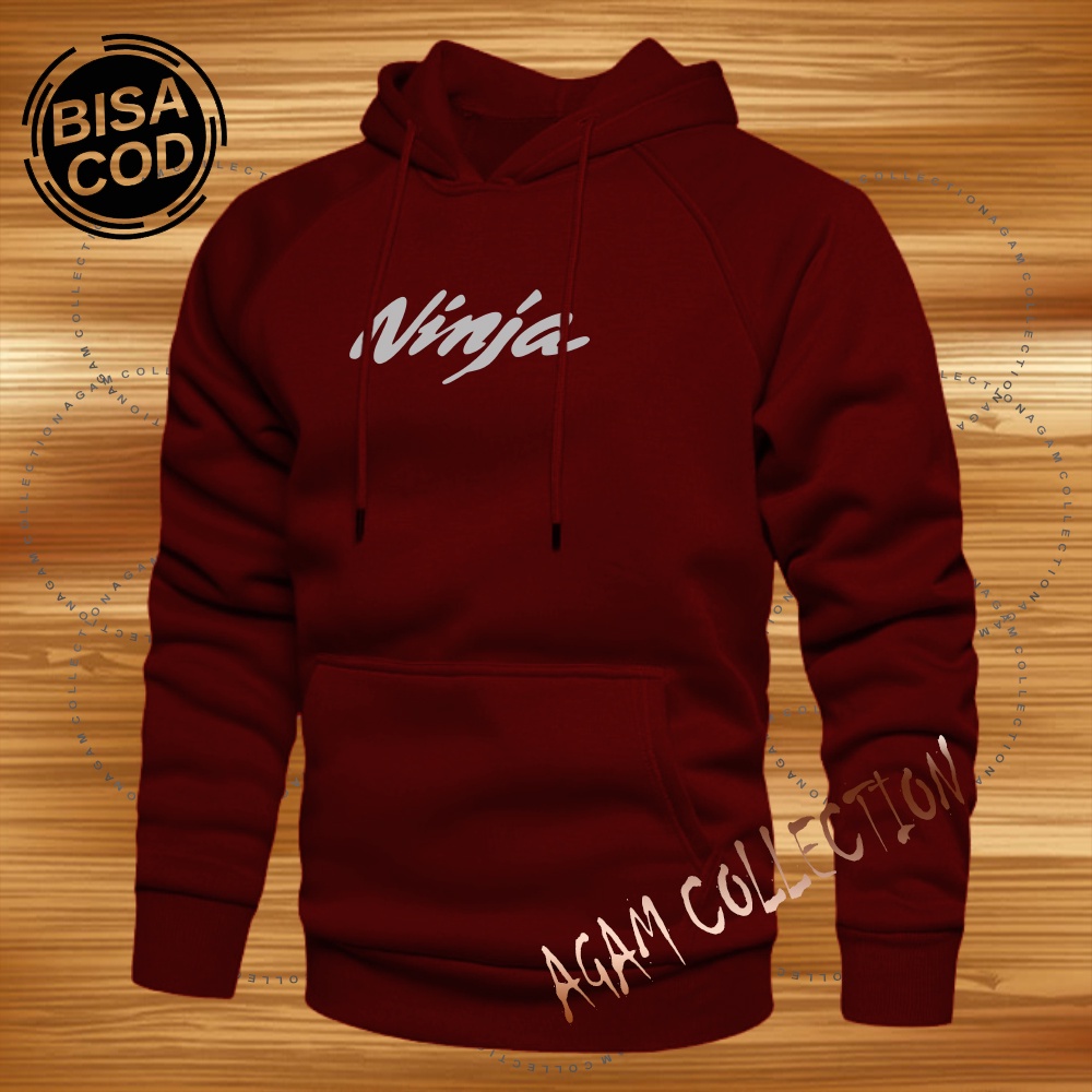 Agam collection Sweater Hoodie Distro Ninja Premium Text Silver Atasan Pria Wanita Big Size