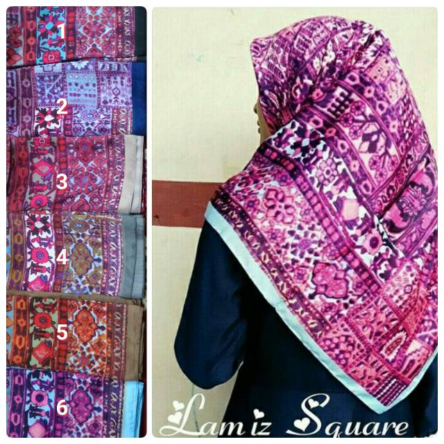 SEGIEMPAT SATIN LAIMIZ. JILBAB AZZURA SCRAF. HIJAB SQUARE SEGI4. KERUDUNG MOTIF ETNIK