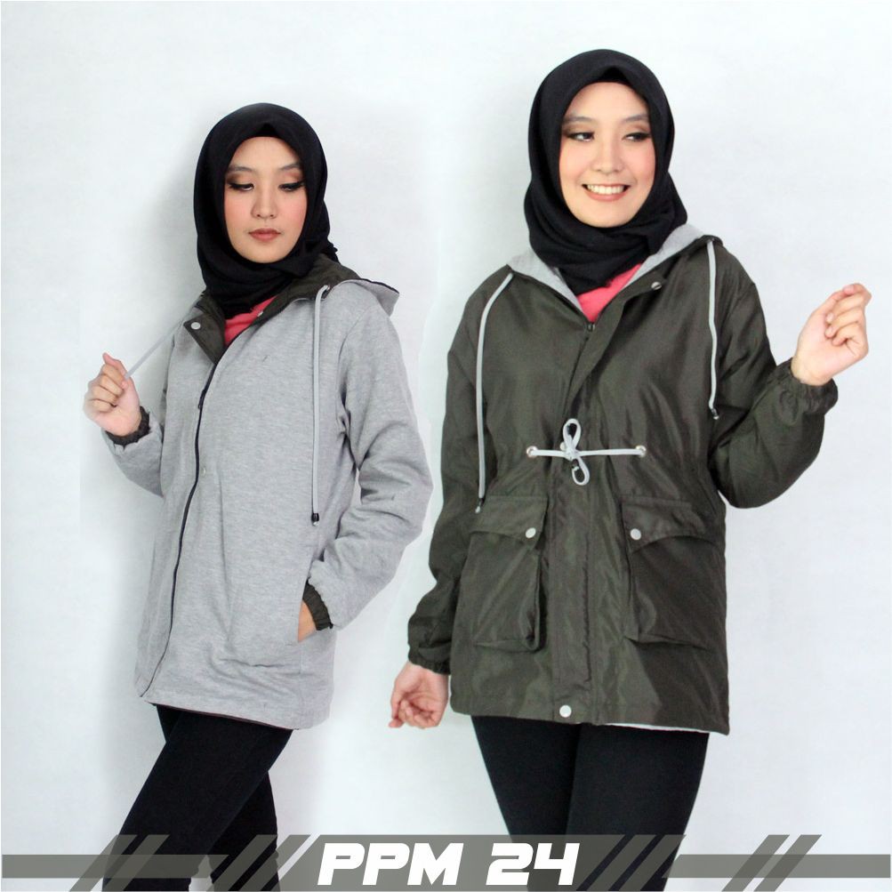 Jaket Parasut Wanita | Jaket Parka Wanita Hijau Army X Abu TerMurah