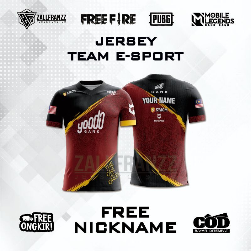 JERSEY KAOS GAMING E-SPORT TERBARU CUSTOM FREE NICKNAME FULL PRINT