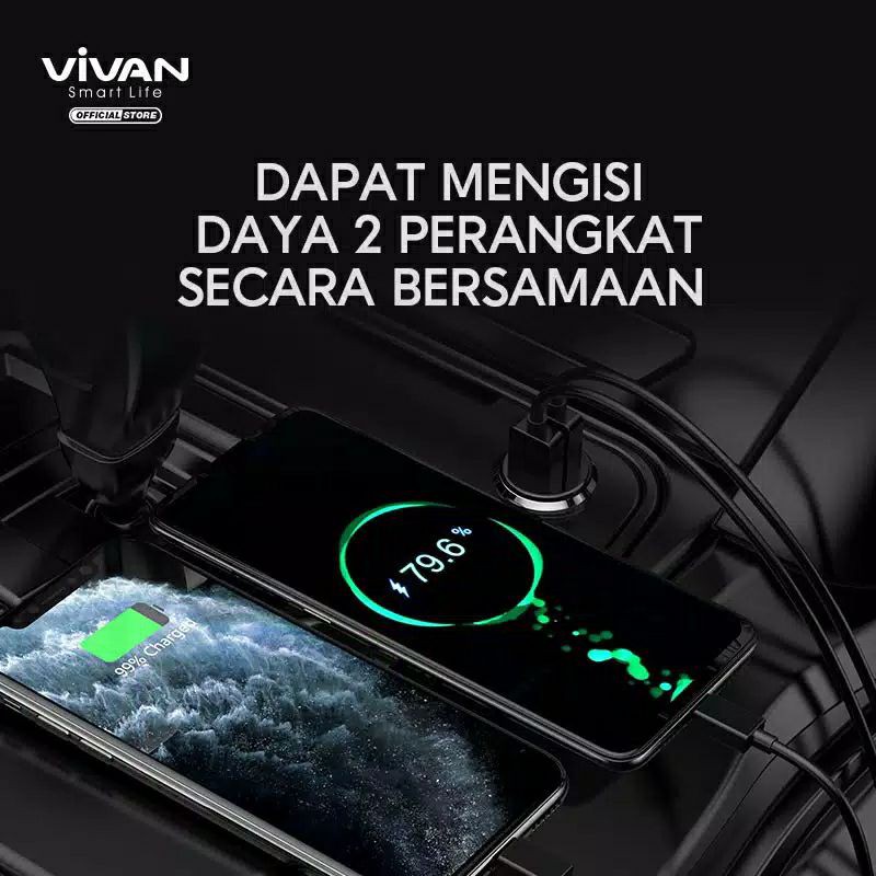 Vivan VCC01 Car Charger 2.4A with Micro USB Cable