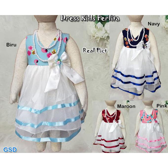 Dress Kids Ferlita/Terusan Satin Anak/Dress Satin Anak/Gaun Satin Anak