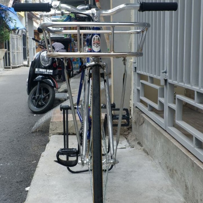 Unik RAK DEPAN SEPEDA ALAS KAYU WARNA CHROME Terlaris