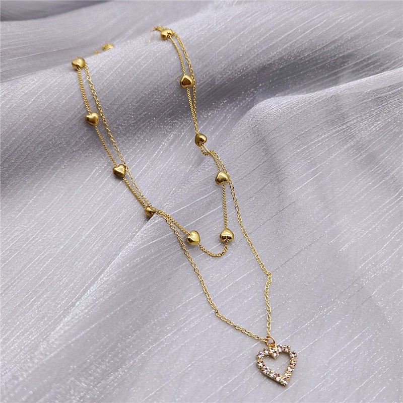 Korean fashion new style gold multi-layered diamond necklace with love heart personality clavicle chain