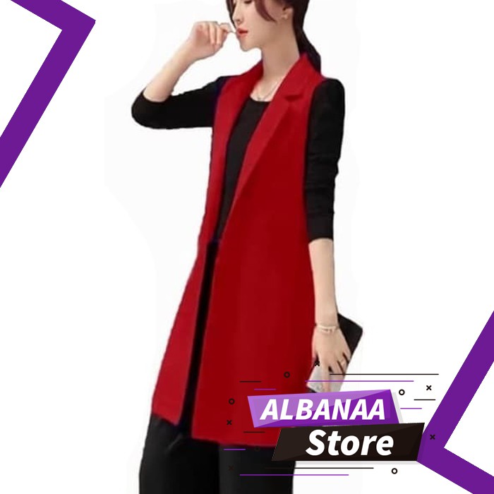 Blazer Kerja Wanita Korea Panjang Hitam Rompi Wanita