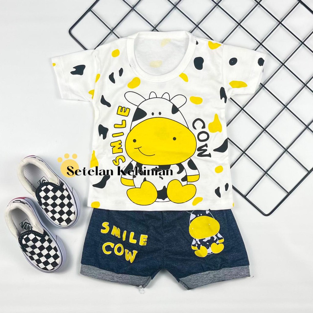 [SK] Set Anak Cowok 6bln-12bln Setelan Bayi Laki Laki 1thn Keren Murah Gambar Sapi Kasual Trendy COD