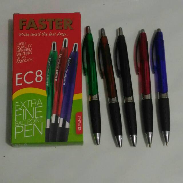 

Pulpen EC8 faster satu kotak isi 12 biji harga perkotak,tinta hitam