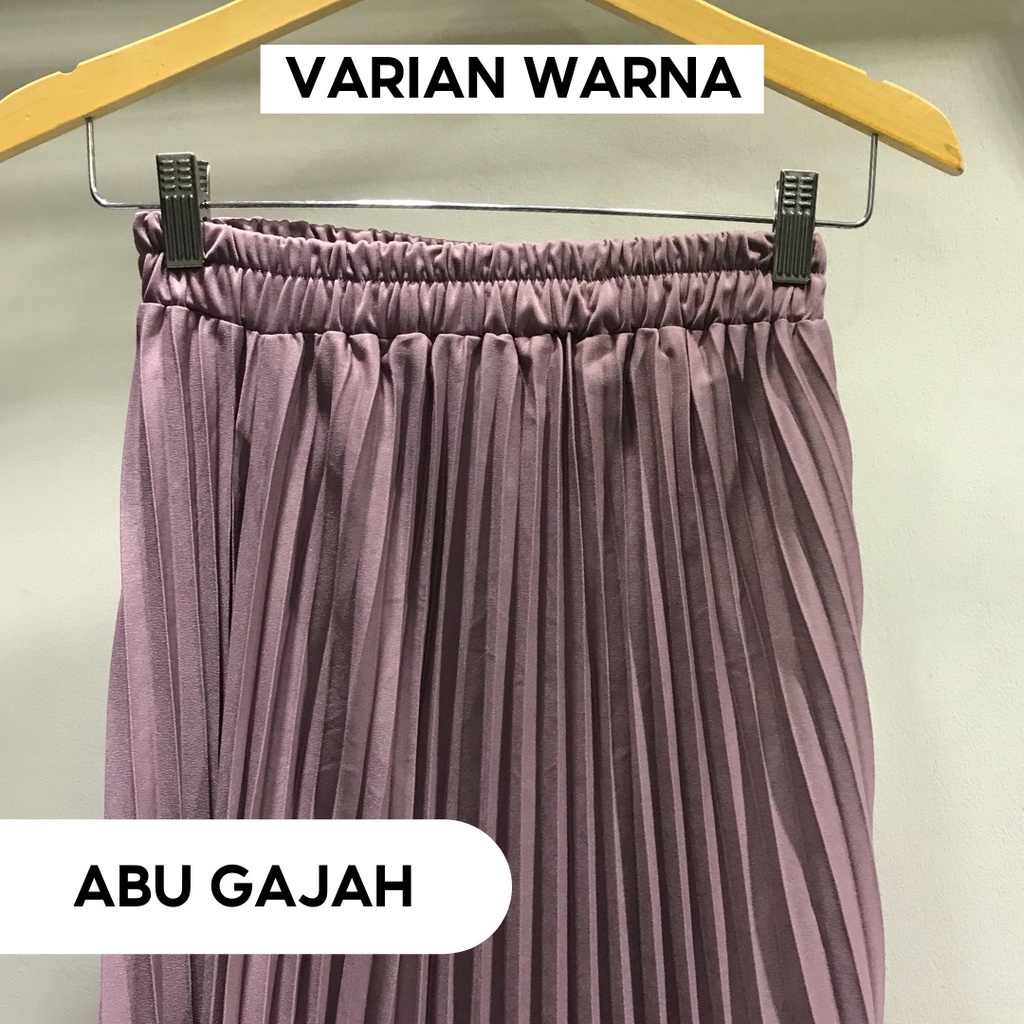 Rok termurah Jumbo Plisket Pendek Wanita 7/8 / Rok Payung Wanita-Abu Gajah