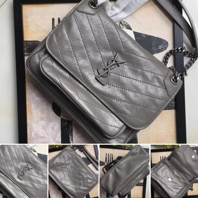 YSL Niki Chain Bag Mirror Quality Tas Branded Wanita GREY