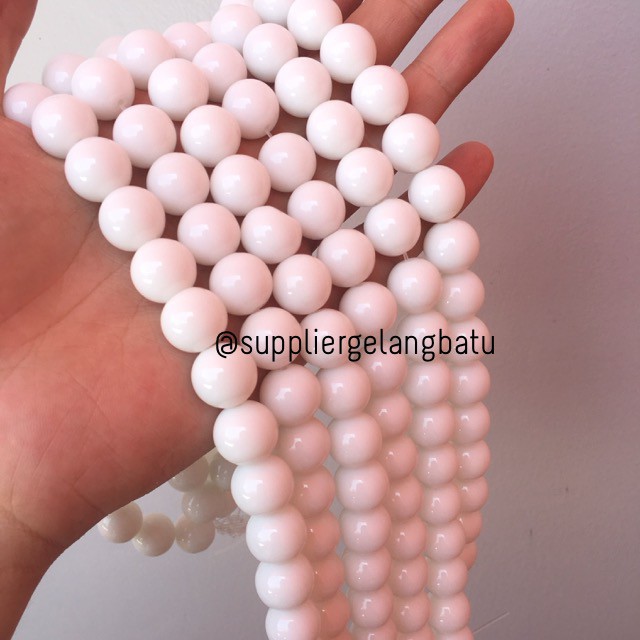 bahan white onyx aksesoris batu 14mm craft gelang kalung putih susu aksesoris gelang kalung tumpuk