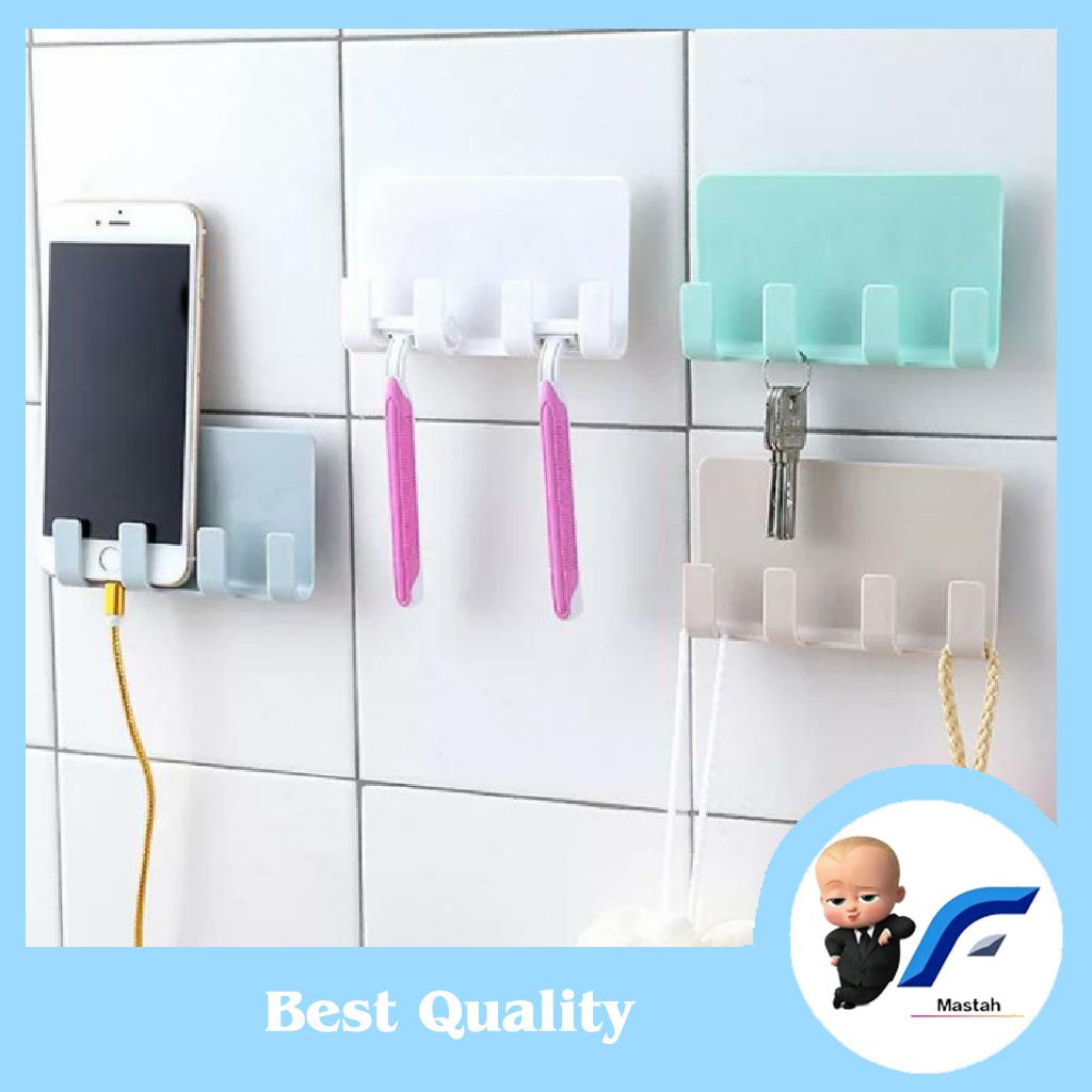 *fzrstore* Hook Tempel 4 Kait Gantungan Tempel Dinding 4 Kait Bracket Holder Tempat Hp Remote TV AC 
