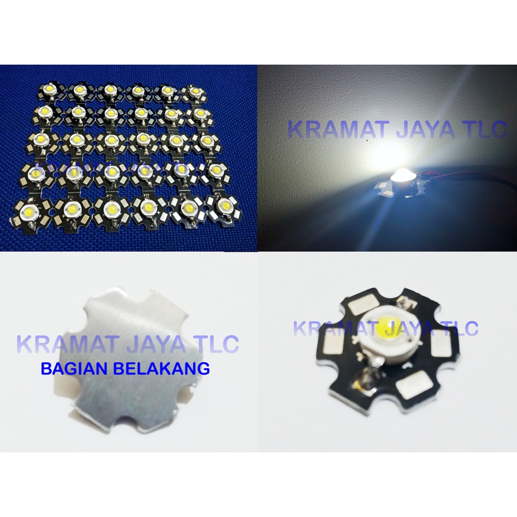 LAMPU HIGH POWER LED HPL 1 WATT PUTIH DENGAN PAPAN PCB HEAT SINK BINTANG