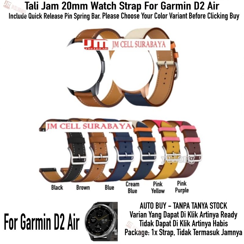 Tali Jam 20mm Watch Strap Garmin D2 Air - Fashion Leather Kulit Stylish