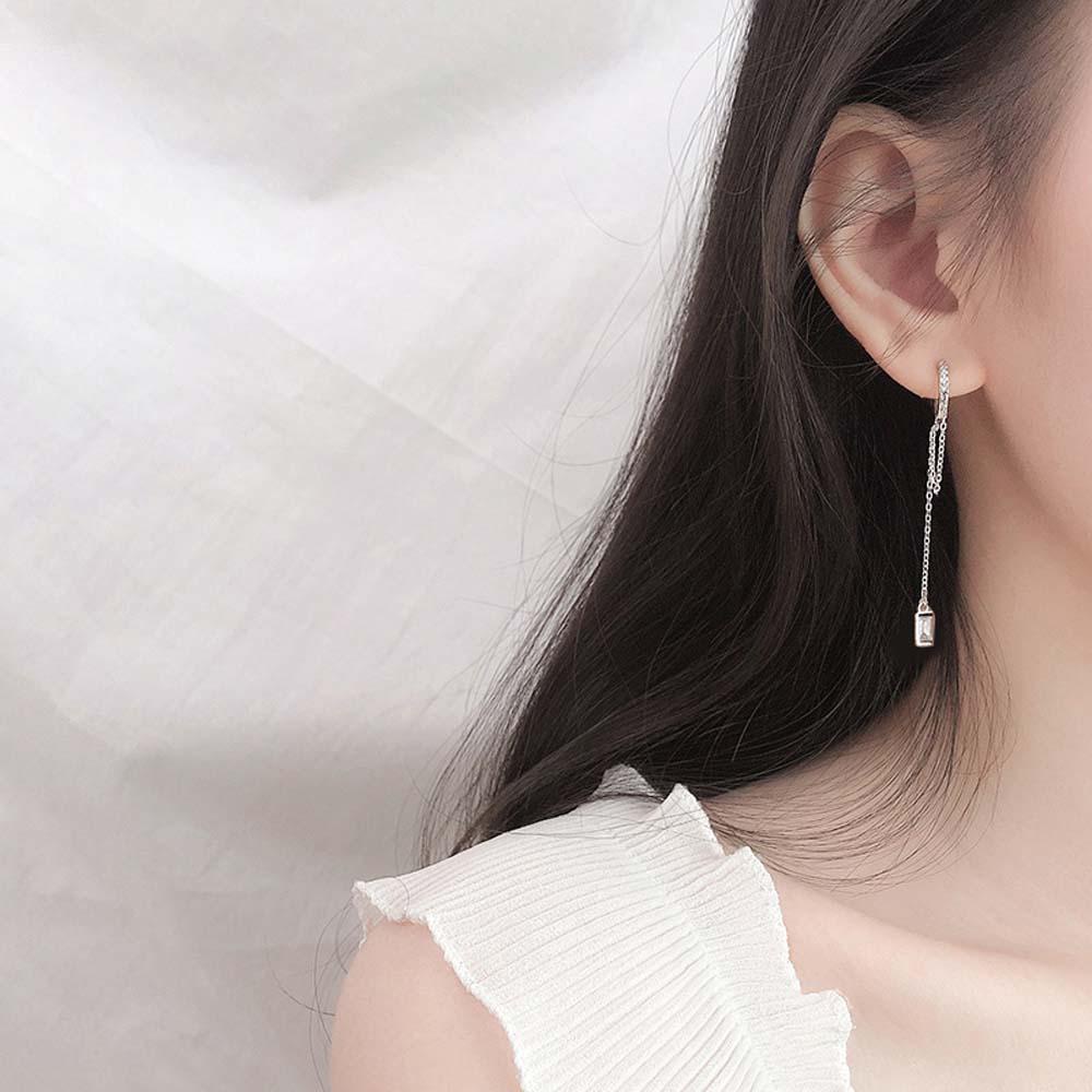 Needway   Anting Hoop Kepribadian Trendi Rumbai Panjang Berlian Lingkaran Geometris Perhiasan Fashion